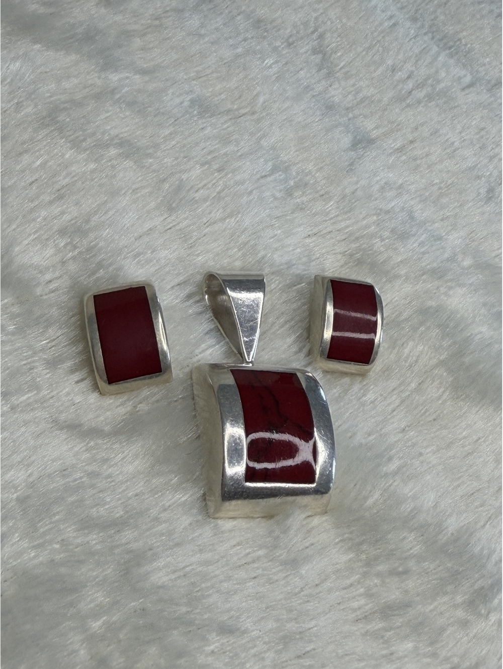 Silpada Vintage .925 Red Jasper Pendant & Post Earrings Set S0818 & P0819